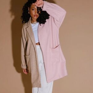 Dressed in Lala Pisces Half & Half Herringbone Oversized Coat in SIZE S/M